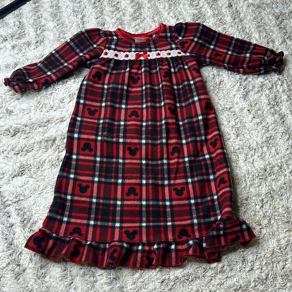 🧡2T Disney red white and black plaid mini mouse girls fleece pajamas